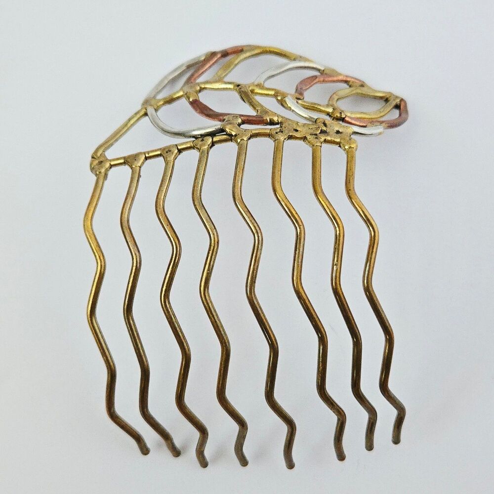 Handmade Multi-Metal Leaf Hair Comb Wavy Jellyfish Prong Bronze Copper Silver